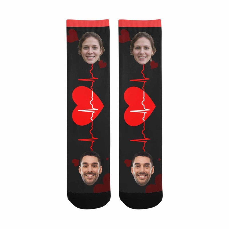 [Made In USA]Custom Socks with Face Personalized Photo Electrocardiogram Sublimated Crew Socks Unisex Gift for Men Women