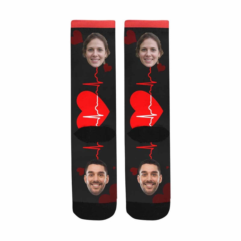 [Made In USA]Custom Socks with Face Personalized Photo Electrocardiogram Sublimated Crew Socks Unisex Gift for Men Women