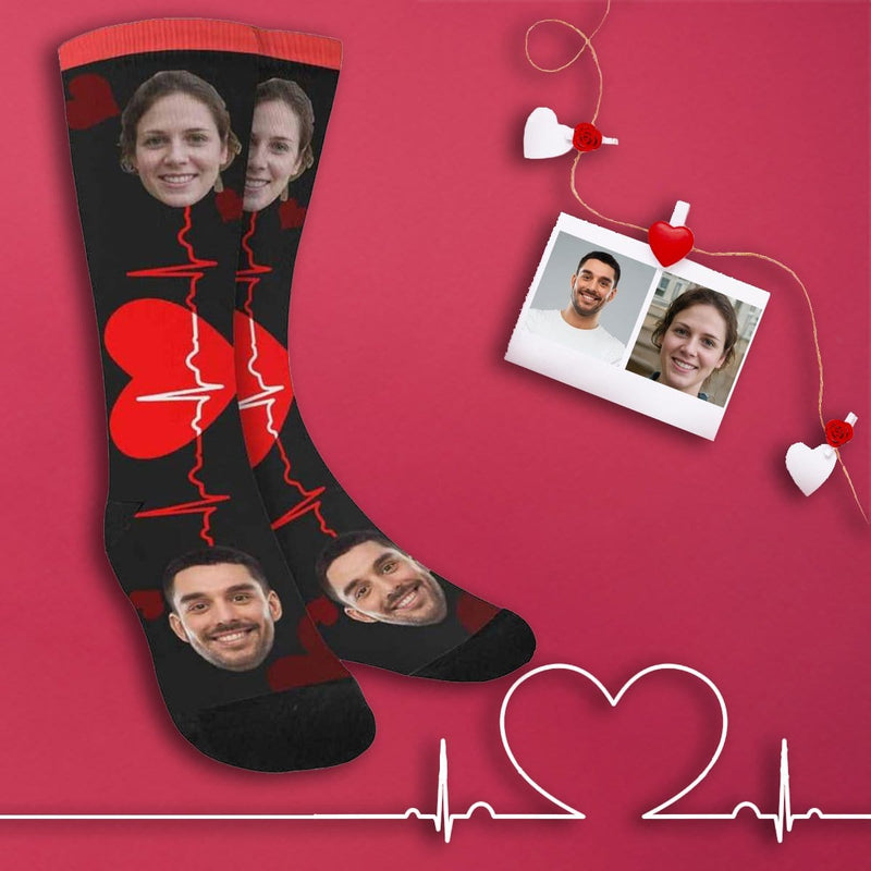 [Made In USA]Custom Socks with Face Personalized Photo Electrocardiogram Sublimated Crew Socks Unisex Gift for Men Women