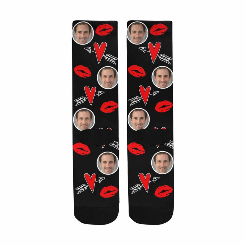 [Made In USA]Custom Socks with Face Personalized Photo Heart Sublimated Crew Socks Unisex Gift for Men Women