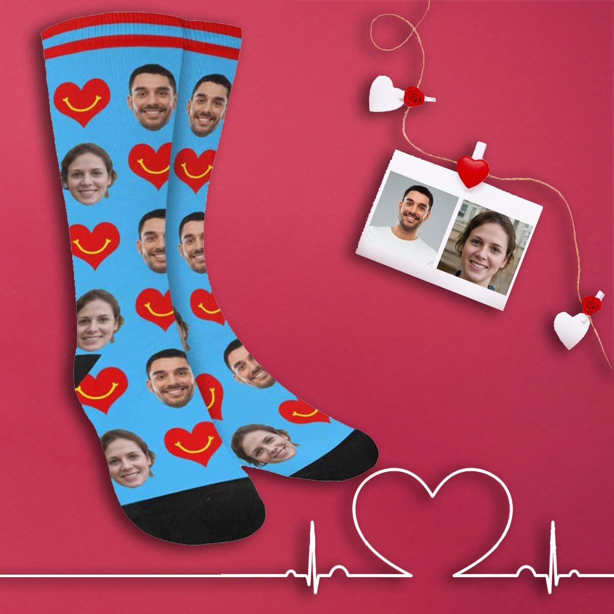 Custom Socks with Face Personalized Photo Love Sublimated Crew Socks