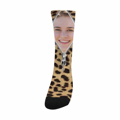 Custom Socks with Face Zipper Classic Camo Sublimated Crew Socks Personalized Picture Socks