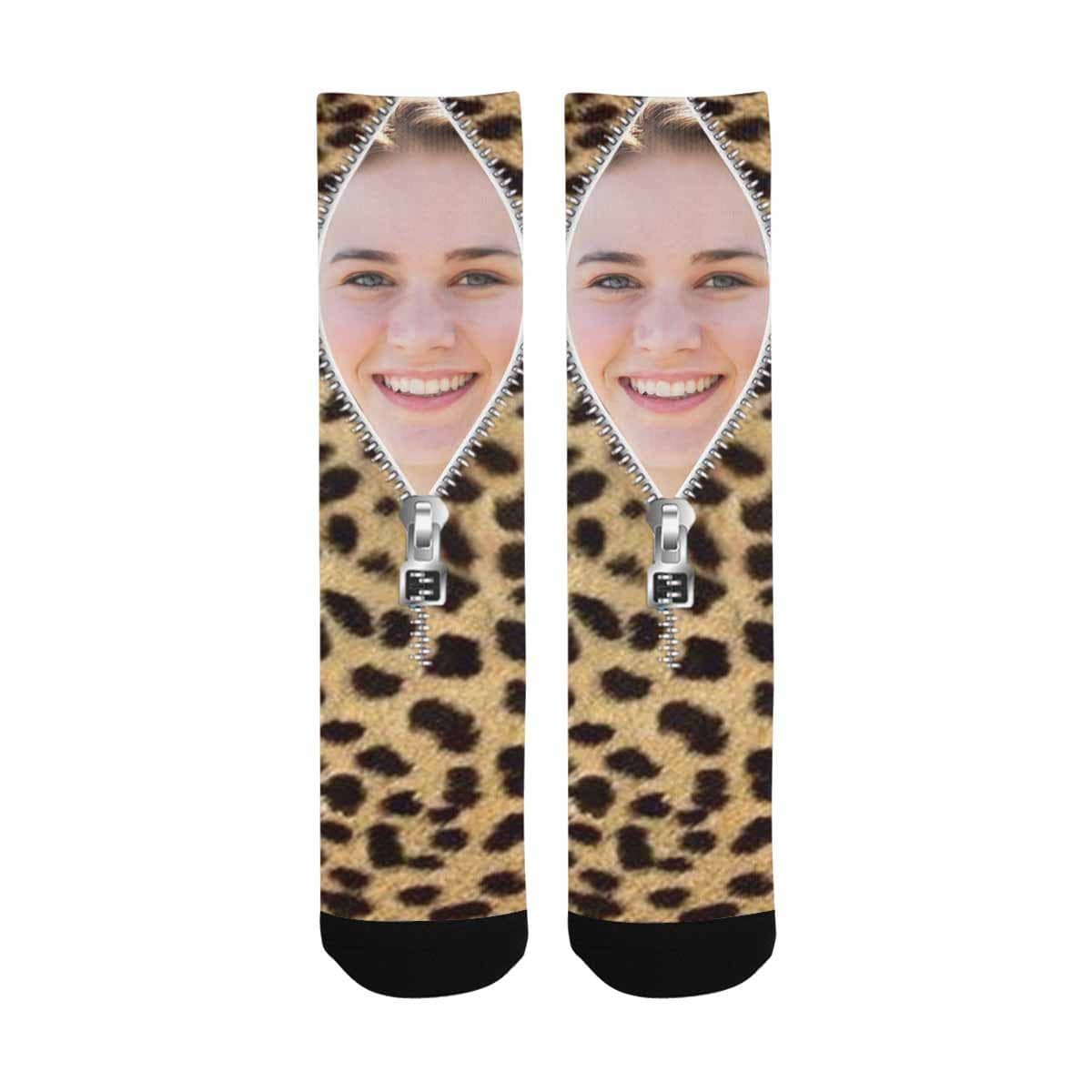 Custom Socks with Face Zipper Classic Camo Sublimated Crew Socks Personalized Picture Socks