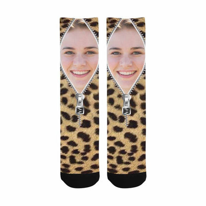 Custom Socks with Face Zipper Classic Camo Sublimated Crew Socks Personalized Picture Socks