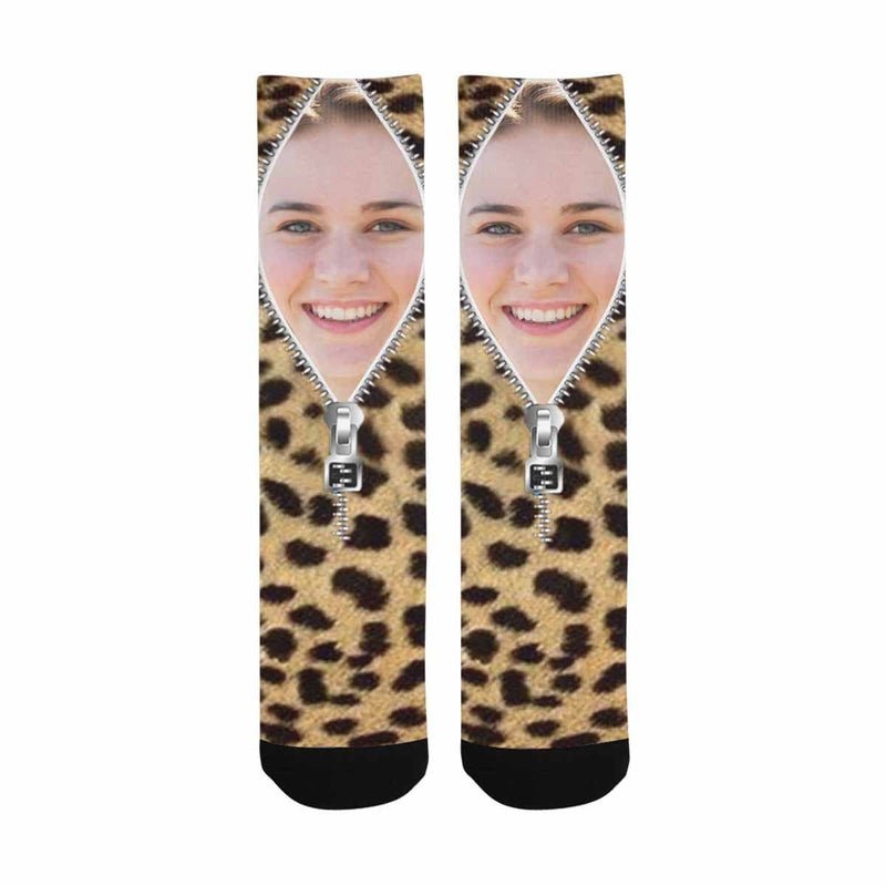 Custom Socks with Face Zipper Classic Camo Sublimated Crew Socks Personalized Picture Socks