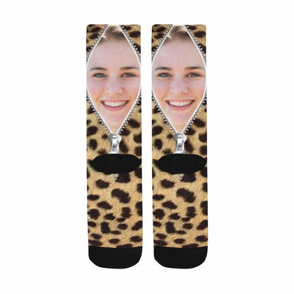 Custom Socks with Face Zipper Classic Camo Sublimated Crew Socks Personalized Picture Socks