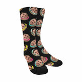 Face on Socks Custom Donut Black Sublimated Crew Socks Personalized Picture Socks Unisex Gift for Men Women