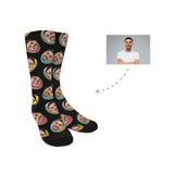 Face on Socks Custom Donut Black Sublimated Crew Socks Personalized Picture Socks Unisex Gift for Men Women