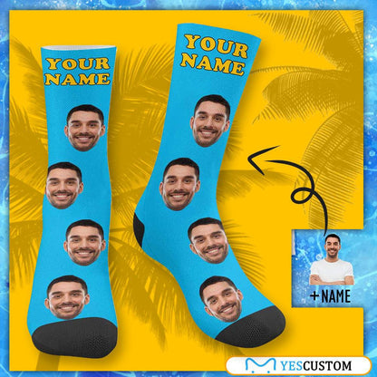 Face on Socks Custom Name Printed Photo Socks Personalized Hello Boyfriend Sublimated Crew Socks