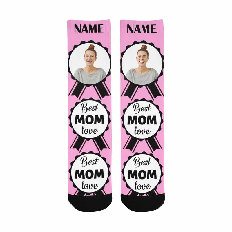 For Mom | Custom Face&Name Socks Best Mom Love Personalized MOM's Sublimated Crew Socks