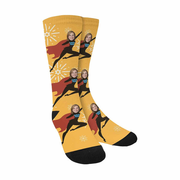 For Mom | Custom Face Socks My Mom is Superman Personalized MOM's Sublimated Crew Socks