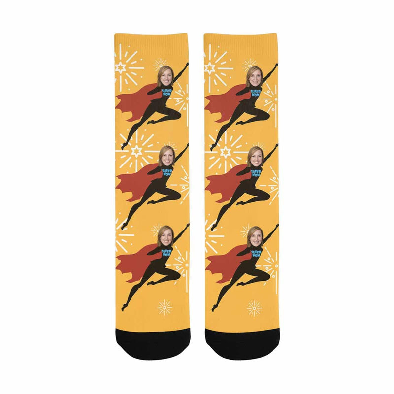 For Mom | Custom Face Socks My Mom is Superman Personalized MOM's Sublimated Crew Socks