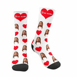 Happy Mother's Day | Custom Face&Name Red Heart Socks Personalized Cute Girlfriend Sublimated Crew Socks for Mom