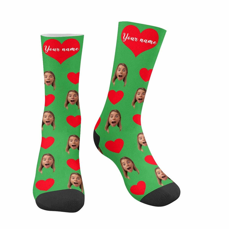 Happy Mother's Day | Custom Face&Name Red Heart Socks Personalized Cute Girlfriend Sublimated Crew Socks for Mom