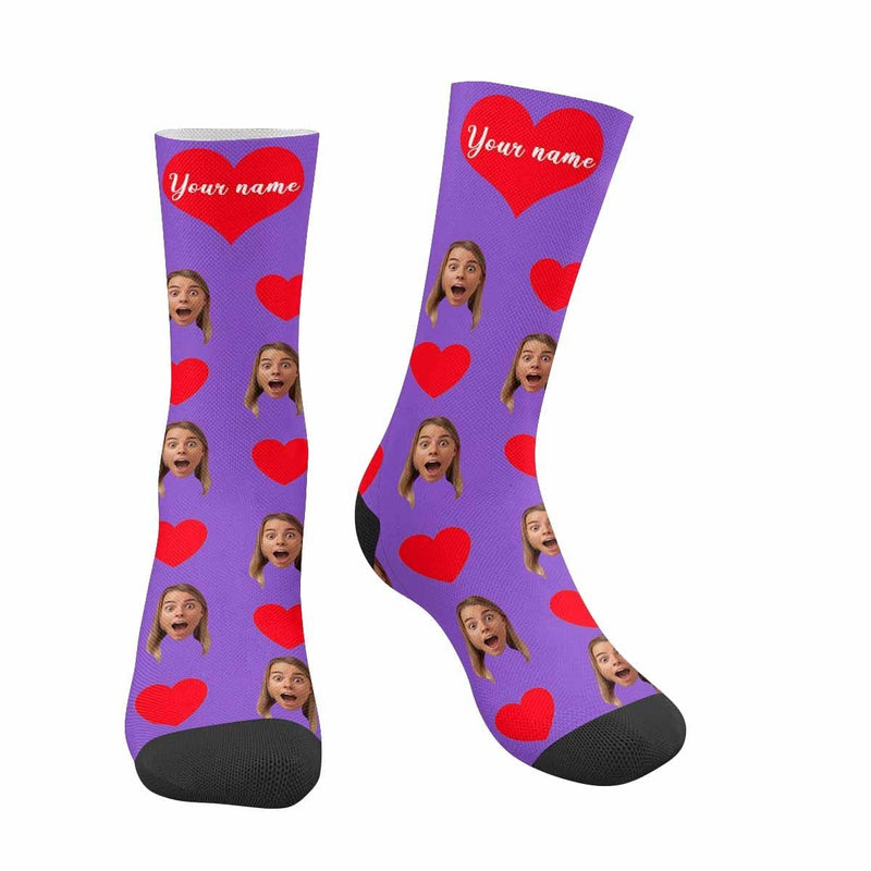 Happy Mother's Day | Custom Face&Name Red Heart Socks Personalized Cute Girlfriend Sublimated Crew Socks for Mom