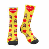 Happy Mother's Day | Custom Face&Name Red Heart Socks Personalized Cute Girlfriend Sublimated Crew Socks for Mom