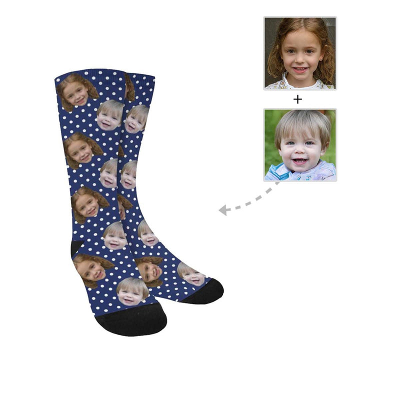 Happy Mother's Day | Custom Face Polka Dot Socks Personalized Photo Sublimated Crew Socks for Mom