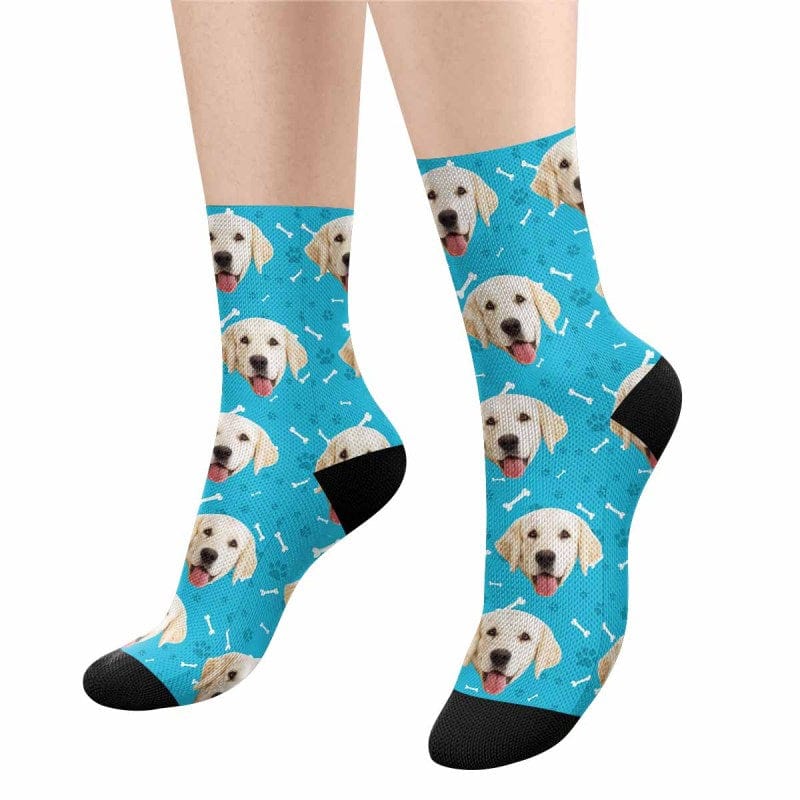 Happy Mother's Day | Custom Socks with Dog Face Printed Paw&Bone Pet Socks Personalized Sublimated Crew Socks for Mom