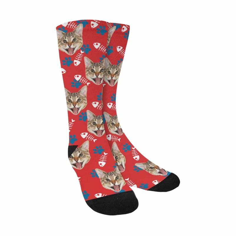 Personalised Pet Socks Custom Sublimated Crew Socks with Cat Face Funny Printed Photo Pet Socks Unisex Gift