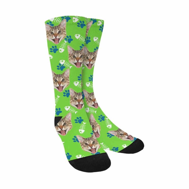 Personalised Pet Socks Custom Sublimated Crew Socks with Cat Face Funny Printed Photo Pet Socks Unisex Gift