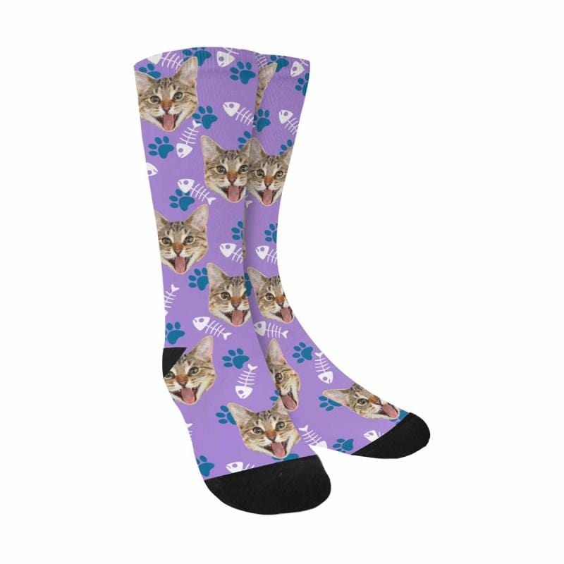 Personalised Pet Socks Custom Sublimated Crew Socks with Cat Face Funny Printed Photo Pet Socks Unisex Gift