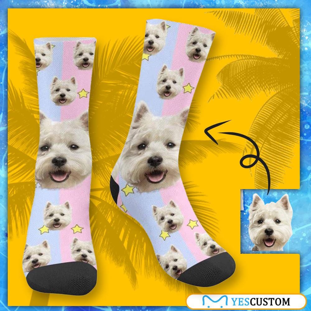 Personalised Pet Socks Pink Funny Custom Dog Face Socks Printed Photo Pet Socks Sublimated Crew Socks