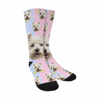 Personalised Pet Socks Pink Funny Custom Dog Face Socks Printed Photo Pet Socks Sublimated Crew Socks