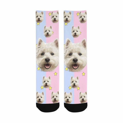 Personalised Pet Socks Pink Funny Custom Dog Face Socks Printed Photo Pet Socks Sublimated Crew Socks