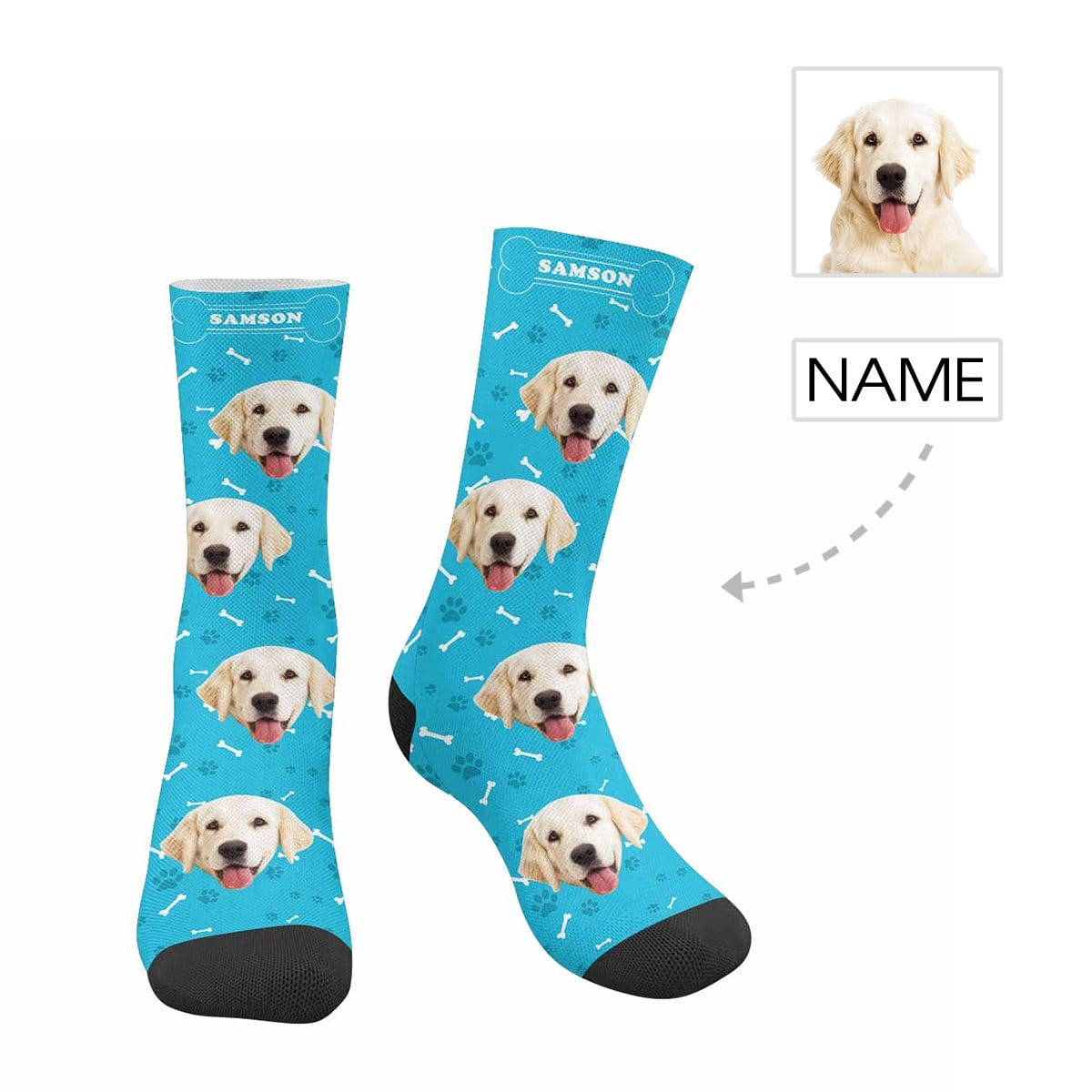 Personalized Pet Photo Socks Custom Face&amp;Name Printed Socks I Love My Pet Sublimated Crew Socks