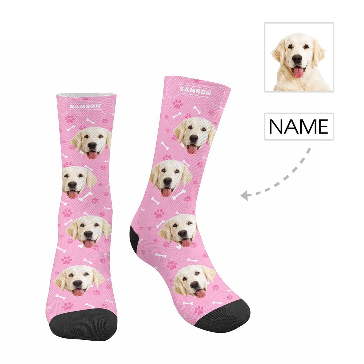 Personalized Pet Photo Socks Custom Face&amp;Name Printed Socks I Love My Pet Sublimated Crew Socks