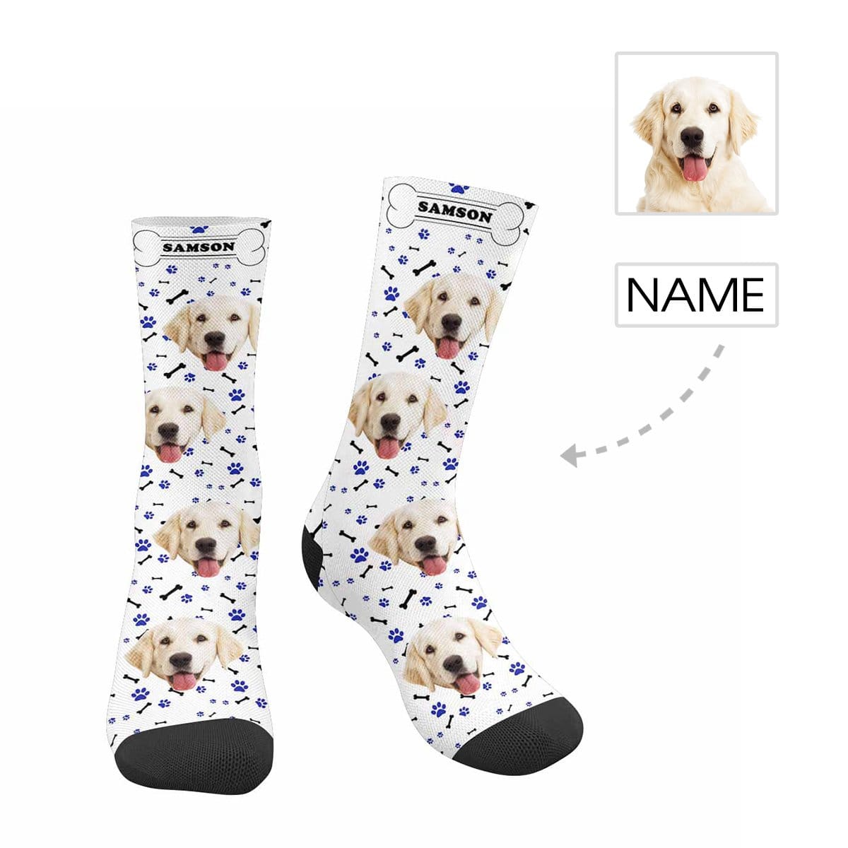 Personalized Pet Photo Socks Custom Face&amp;Name Printed Socks I Love My Pet Sublimated Crew Socks