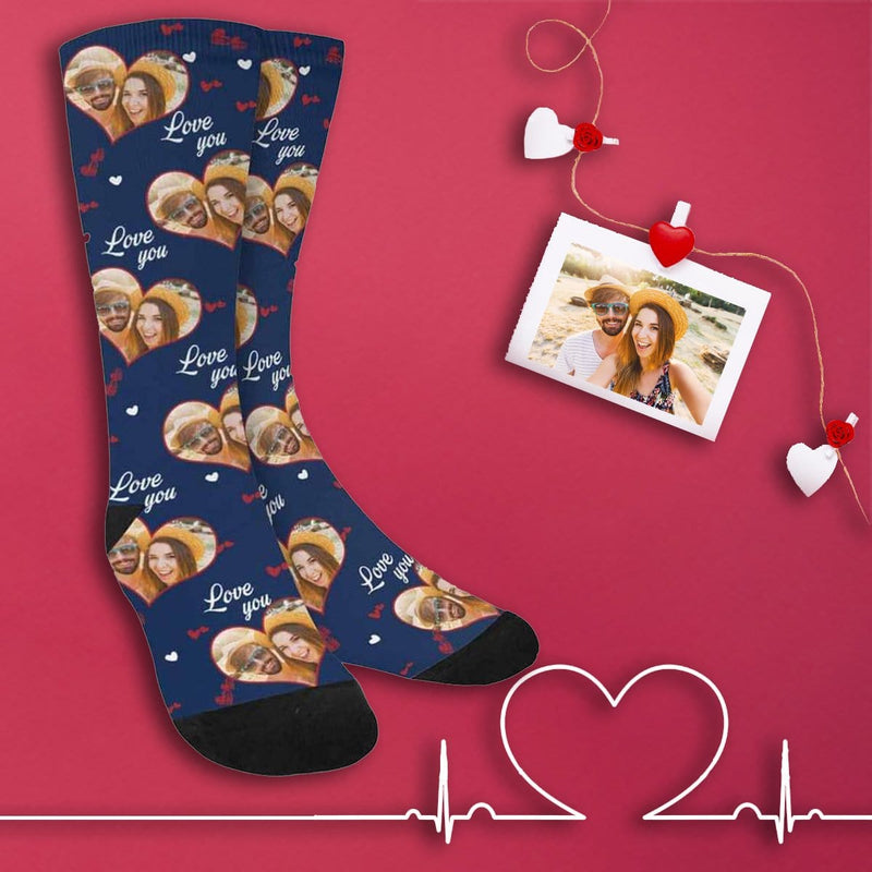 Personalized Photo Couple Socks Custom Love Sublimated Crew Socks Unisex Gift for Men Women