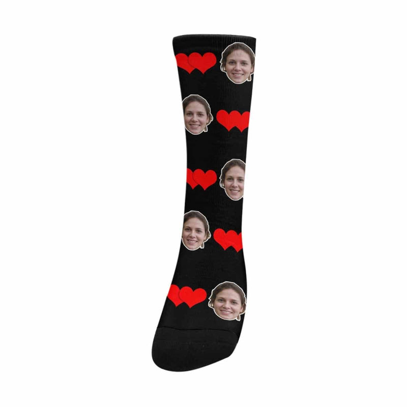 Personalized Photo Socks Custom Face Connected Heart Sublimated Crew Socks for Mom [Made In USA]