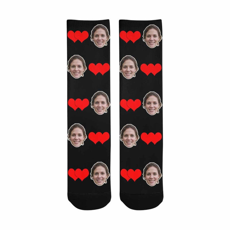 Personalized Photo Socks Custom Face Connected Heart Sublimated Crew Socks for Mom [Made In USA]