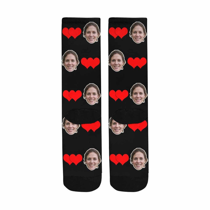 Personalized Photo Socks Custom Face Connected Heart Sublimated Crew Socks for Mom [Made In USA]