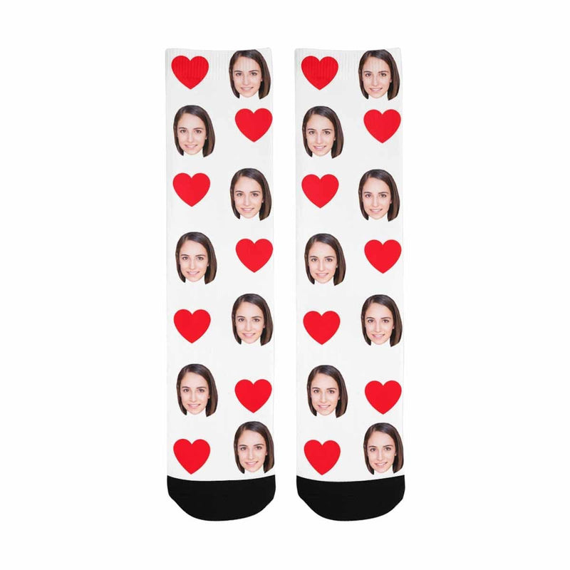 Socks with Custom Face Heart Women Sublimated Crew Socks Personalized Socks with Picture for Mom