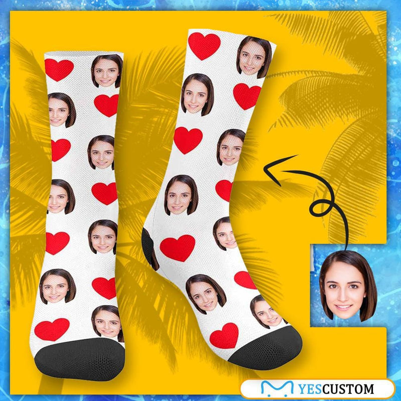 Socks with Custom Face Heart Women Sublimated Crew Socks Personalized Socks with Picture for Mom