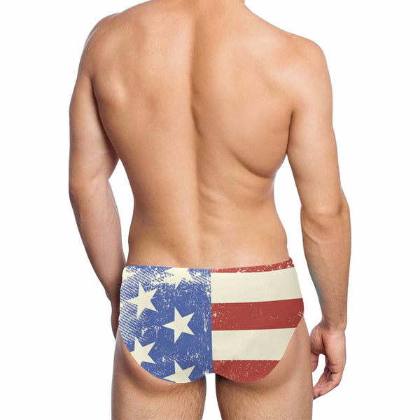 Custom Face American Flag Love Men's Swim Shorts Print Quick Dry Swim Underwear Design Skinny Triangle Briefs Bottoms for Swimming Sports Athletic Spring Summer