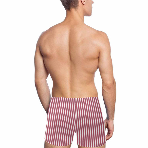 Custom Face & Name Red Stripes Men's Athletic Swim Jammers Quick Dry Waterproof Compression Square Leg Swim Briefs Swimsuit