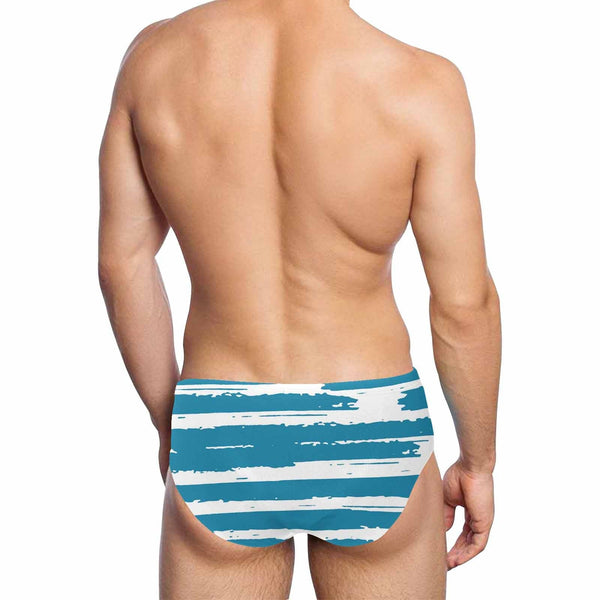 Custom Face & Name Triangle Swim Briefs Personalized Funny Staring At My Shark Men's Swim Shorts for Swimming Water Sports