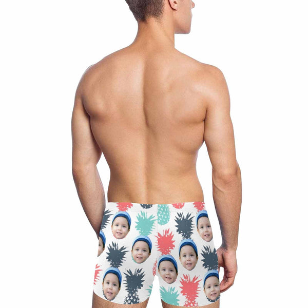 Custom Face Pink Blue Pineapple Men's Athletic Swim Jammers Quick Dry Waterproof Compression Square Leg Swim Briefs Swimsuit