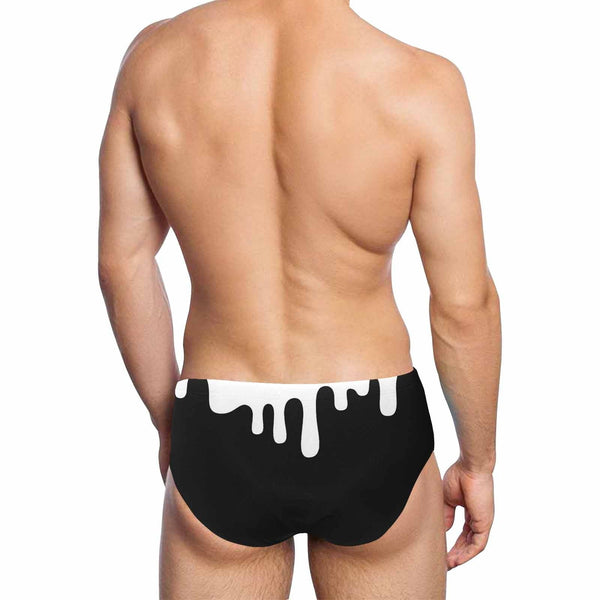 Custom Funny Swim Shorts with Personalized Name Milk Flowing Black Men's Triangle Swim Briefs for Summer Athletic