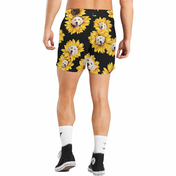 Custom Mens Trunks Personalized Face Sunflower Men's Quick Dry Swim Shorts with Dog's Face