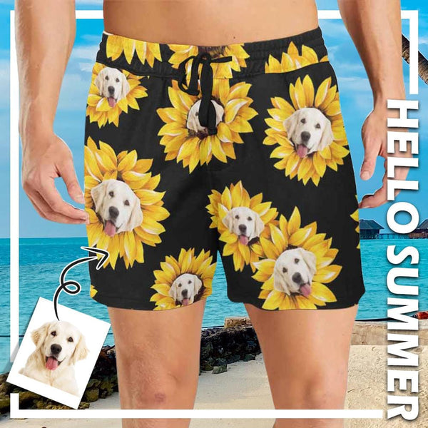Custom Face Sunflower Mens Swim Short Personalized Funny Swim Trunks