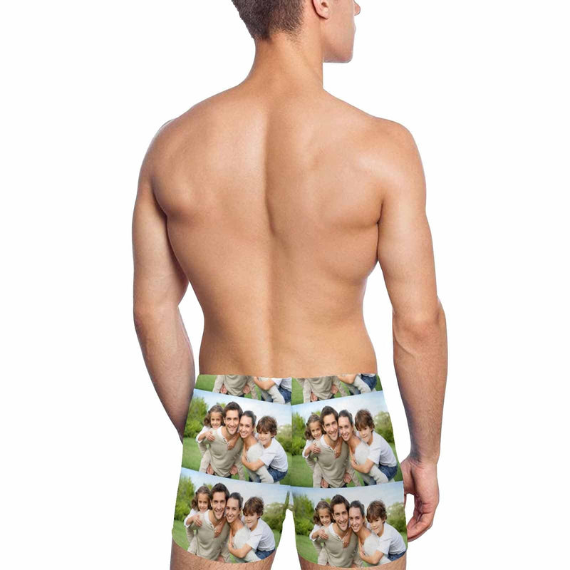 Custom Photo Stitching Men's Athletic Swim Jammers Quick Dry Waterproof Compression Square Leg Swim Briefs Swimsuit