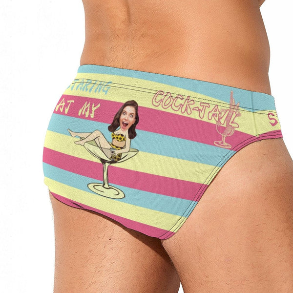 Custom Photo Triangle Swim Briefs Design Funny Wineglass Men's Swim Shorts for Summer