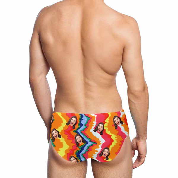 Personalized Triangle Swim Briefs Custom Photo Funny Colorful Men's Girlfriend's Face Swim Shorts