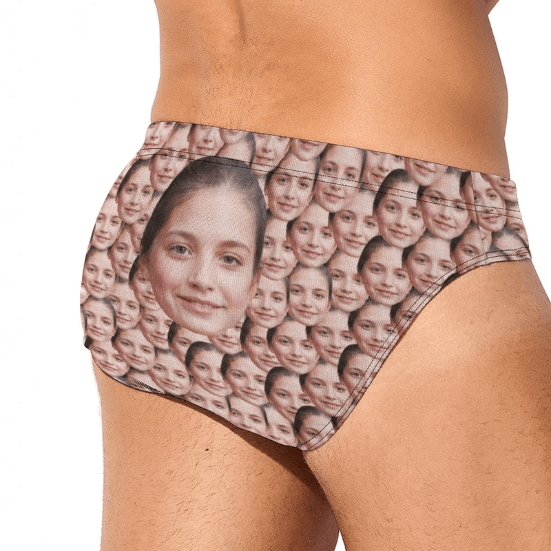 Customized Swim Trunks with Face Design Little Pineapple Men's Triangle Swim Briefs with Girlfriend's Face