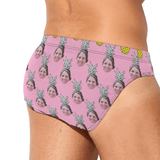 Customized Swim Trunks with Face Design Little Pineapple Men's Triangle Swim Briefs with Girlfriend's Face