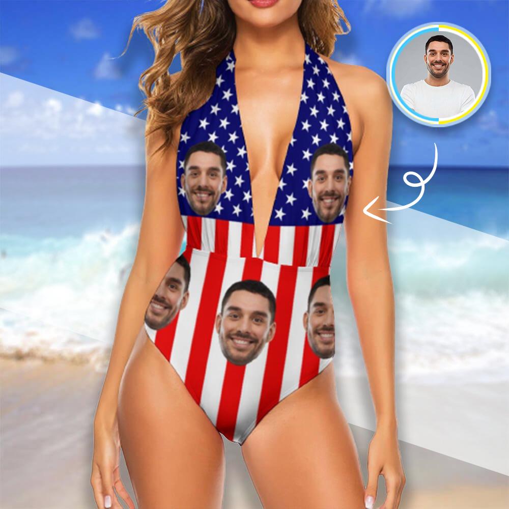 Custom American Flag Swimsuit Personalized Women&